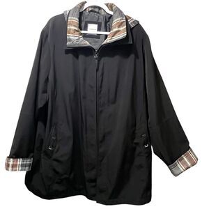 Croft & Barrow Women's Black and Brown Plaid Coat with Hood, Zip, est. 2X READ